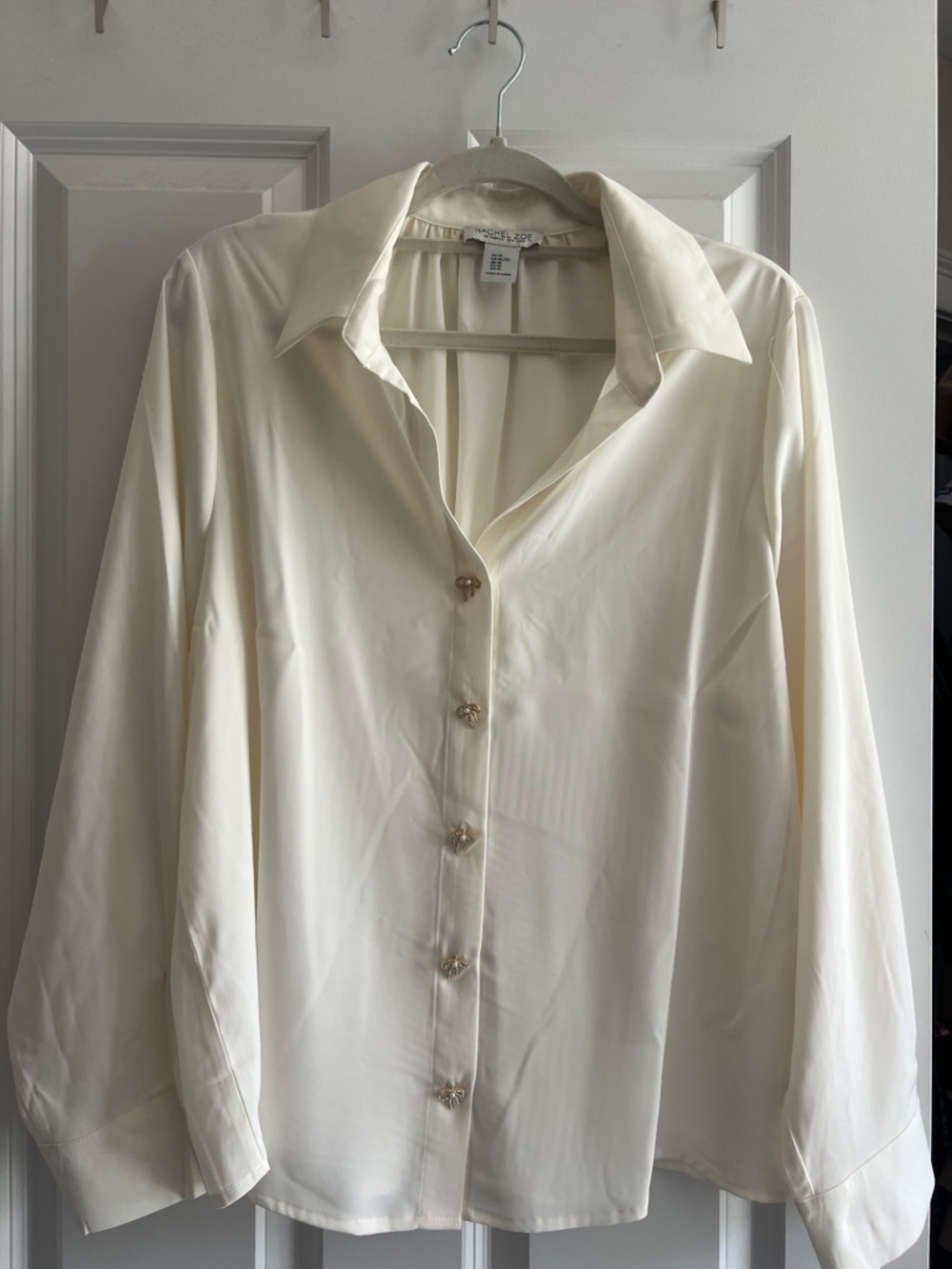 Cream Silk Button-Front Blouse